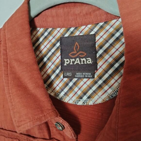 Prana Mens Sz L Keylyn Orange Knit Short Sleeve Button Up Shirt Organic Cotton - Picture 2 of 4